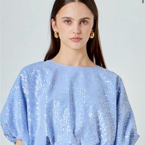 Endless Rose Light Blue Sequin Blouse